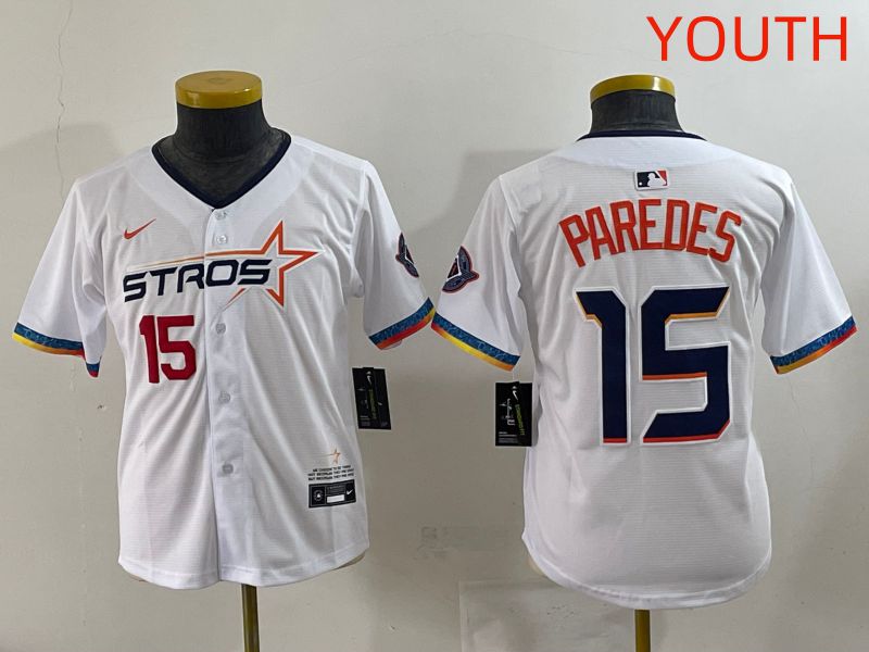 Youth Houston Astros #15 Paredes White Fourth generation Joint Name 2025 Nike MLB Jersey style 2->youth mlb jersey->Youth Jersey